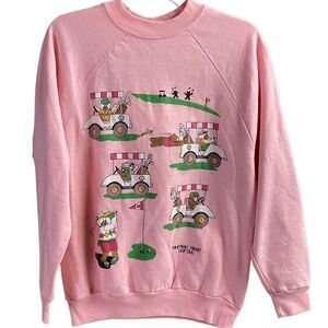 HARBOR LIGHT Ladies Pink Sweatshirt Golf Carts Bears Golfing Golf Club Size Med